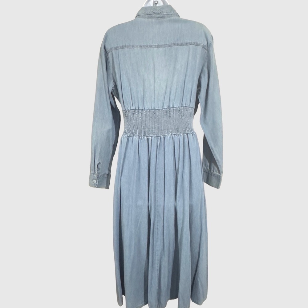 VTG 90s Styleworks Denim Midi Dress 8 Long Sleeve Button Front Western Prairie * - Picture 9 of 14